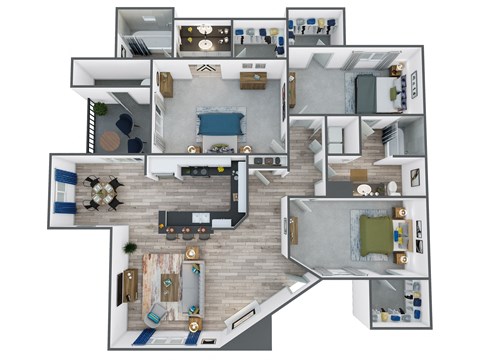 Floor plan for 3 beds, 2 baths, 1289 sqft